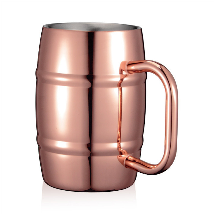 Simple Double-Layer Coffee Cup 304 Stainless Steel Water Cup Portable with Handle Beer Mug