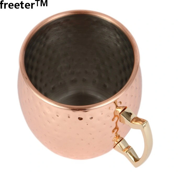 450ml 304 Stainless Steel Drum Type Moscow Mug Hammered Copper Plated Beer Mug Beer Cup