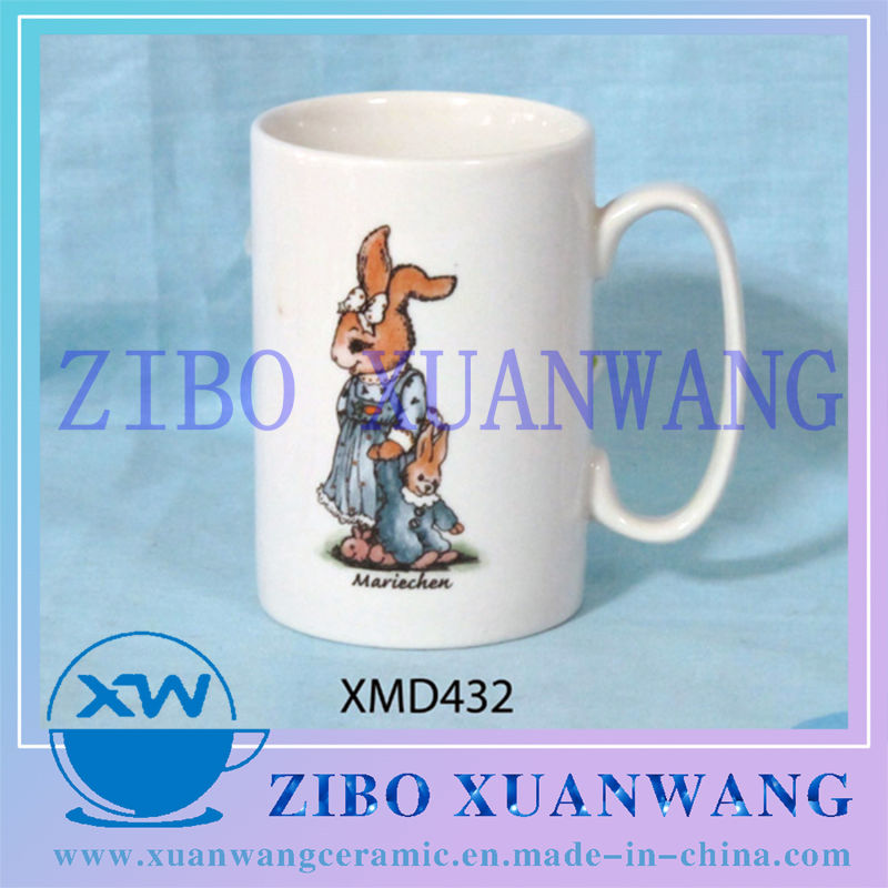 Tall Straight Ceramic Mug with Rabbit Printing Customized Hot Selling Ceramic Cup