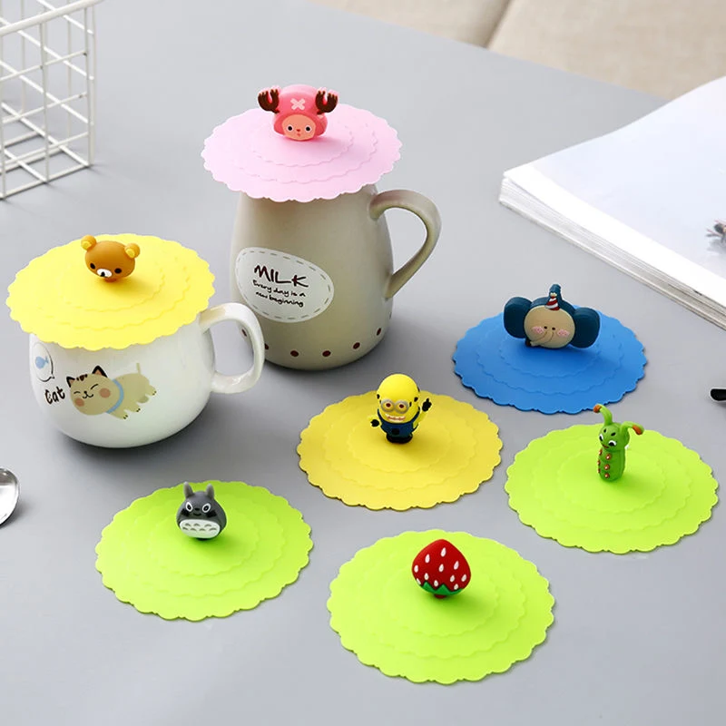 Silicone Lid Cup Cover Cartoon Leakproof Glass Cup Cover Coffee Mug Lid