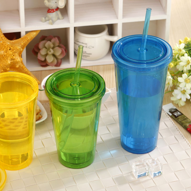 Double Walls Plastic Tumbler Promotional Mug Insulated Acrylic Tumbler with Straw