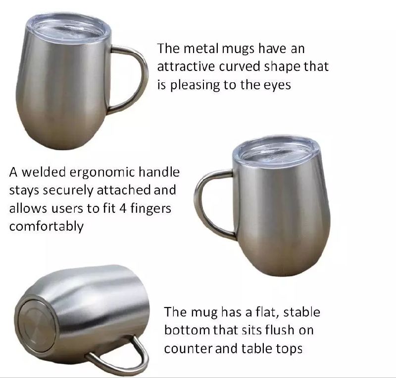 350ml 12oz Stainless Steel Coffee Mug Egg Shape Double Walled Vacuum Tumbler Cup Bottle with Handle