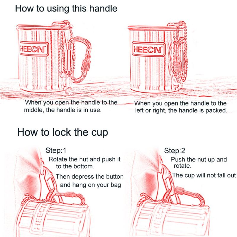 Heecn Double Wall Carabiner Folding Handle Camping Mug Insulated Mug