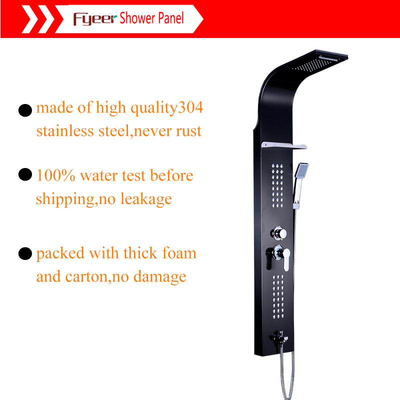 Fyeer Multifunction Wall Black Panel Shower with Ss Shelf