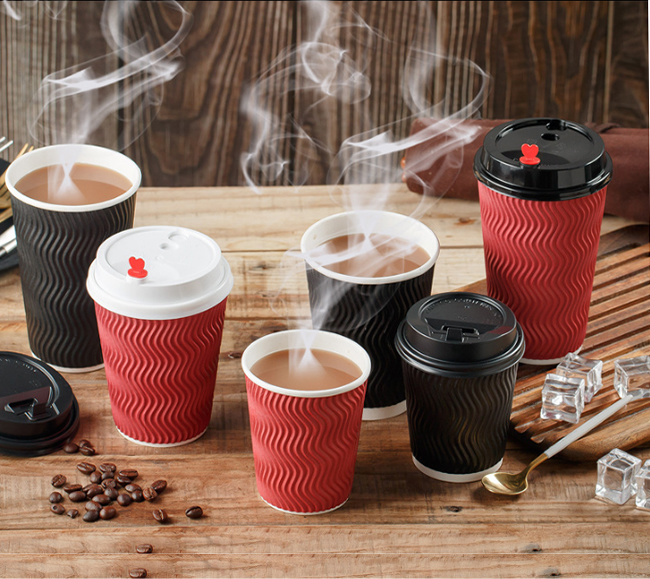 6oz 8oz Takeaway Insulated Disposable Paper Coffee Cups for Hot Tea Drinks