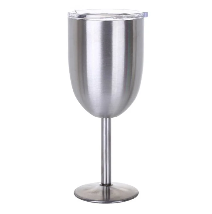 Metal 10oz Red Wine Tumbler Custom Logo Tumbler 304 Stainless Steel Wine Glass Cup