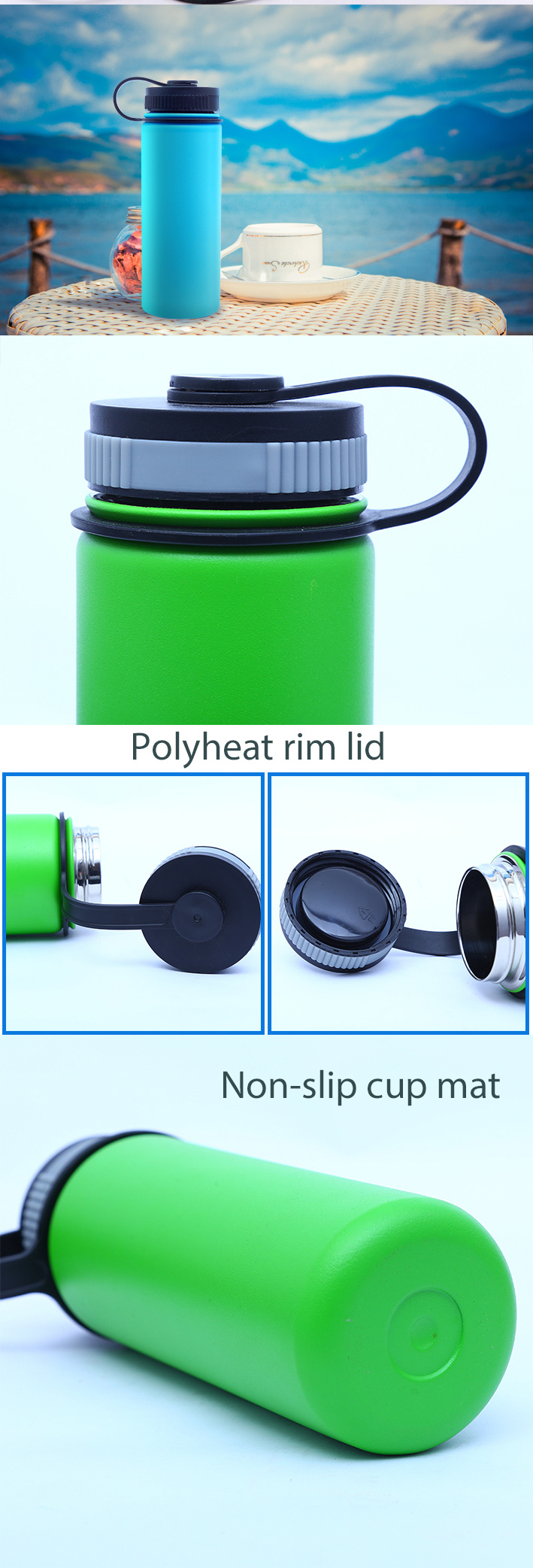 Powder Coating Insulated Vacuum Stainless Steel Water Bottle with Handle Flip Cap