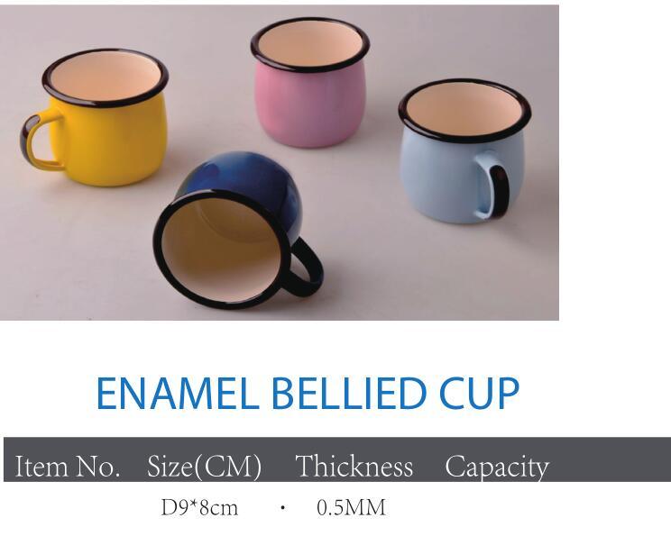 Customized Color Enamel Coffee Mug with Stainless Steel Rim