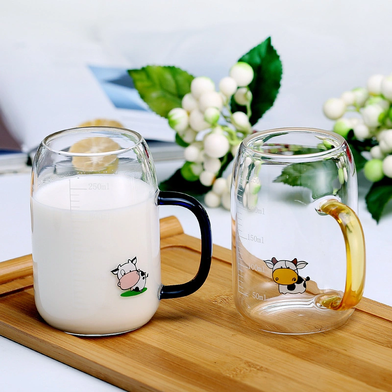 Breakfast Milk Cup Cute Cows Print Cup with Graduation Lines