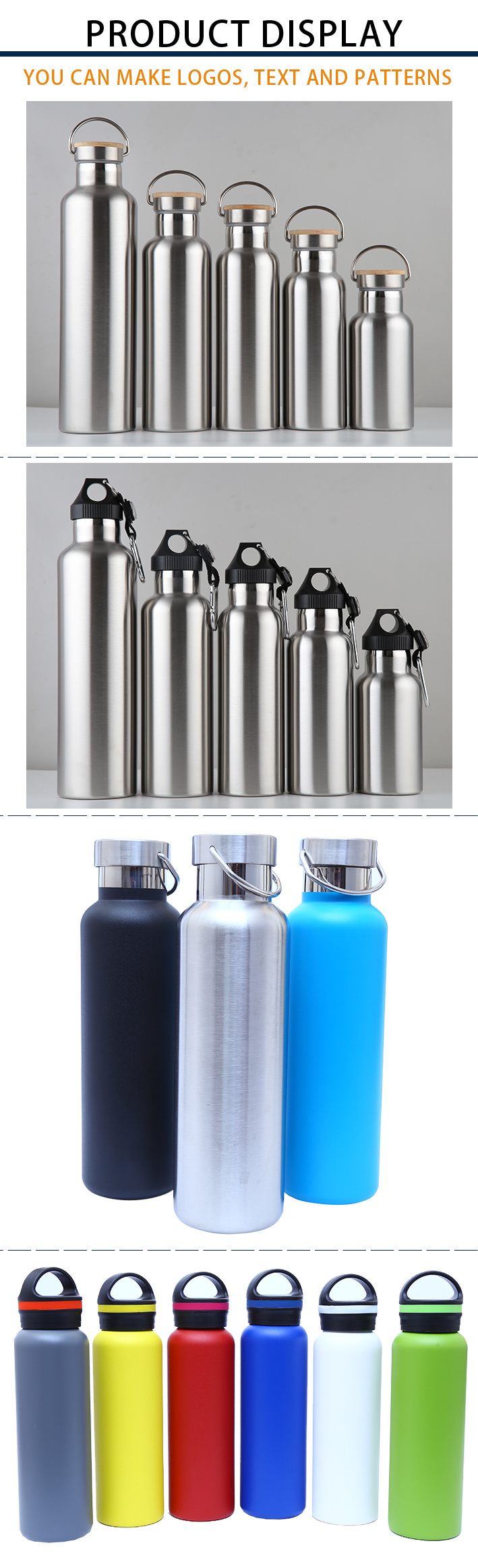 350/500/750ml Stainless Steel Double Wall Insulated Vacuum Flask