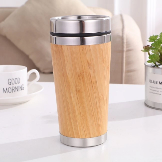 450ml Eco-Friendly Bamboo Water Drinking 16oz Travel Stainless Steel 100% Natural Bamboo Coffee Cup