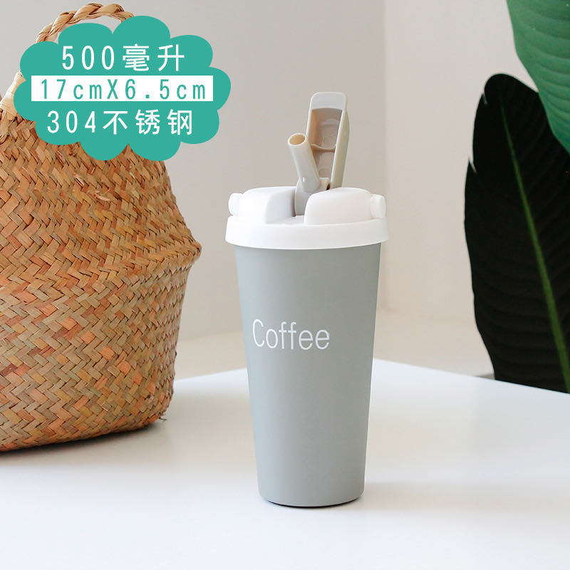 Korean 500ml Stainless Steel Thermos Cup Portable Coffee Cup with Straw
