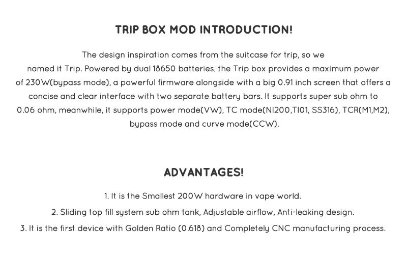 New Electronic Cigarette Vapor Storm Trip Box Mod Kit