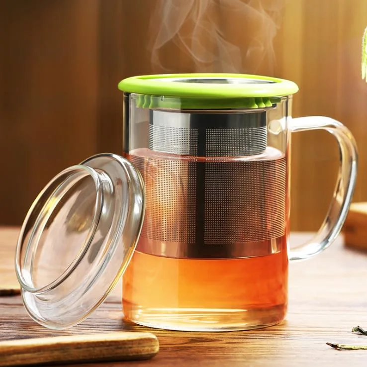 Heat Resistant Stainless Steel Tea Strainers Thickened Glass Water Cup