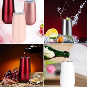 6oz Stainless Steel Champagne Flute Tumbler Vacuum Insulated Cup with Lid Wine Mug