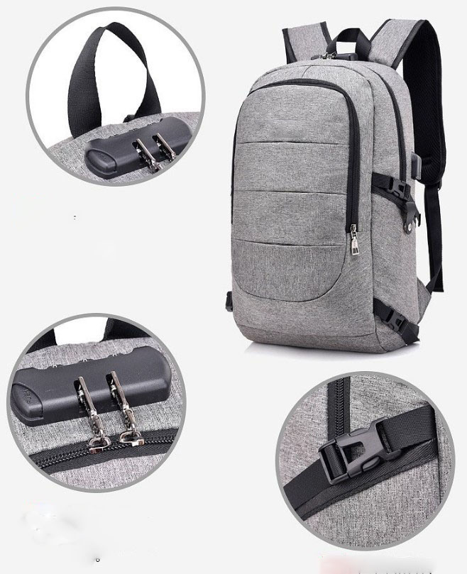 Men Women Fashion Laptop Backpack Grey Black China Guangzhou Supplier