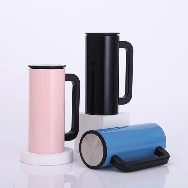 350ml Double Walled Stainless Steel Straight Body Vacuum Travel Mug with Handle