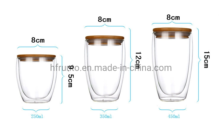 Eco-Friendly Double-Wall Water Cup with Bamboo Lid Reusable Water Cup Glass Water Mug