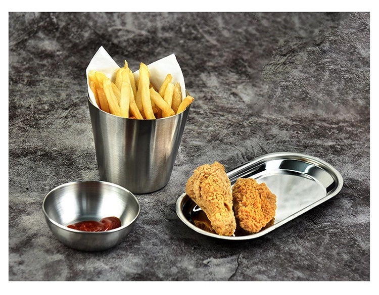 Stainless Steel Fries Cup and Dipping Sauce Cups Dish Plate