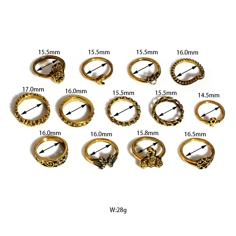 Retro 13PCS Elephant Moon Flower Knuckle Ring Set for Girls