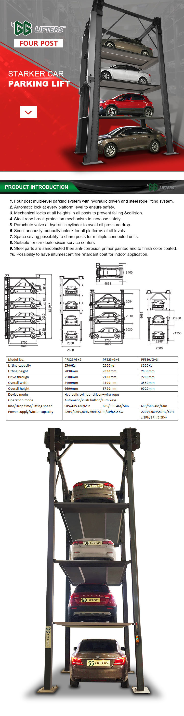 GG Lifters 3 Level Car Vehicle Elevator Platform Triple Stacker Parking Lift