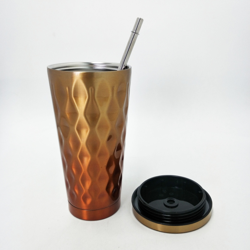 450ml Stainless Steel Coffee Cup with Straw Double Wall Mug