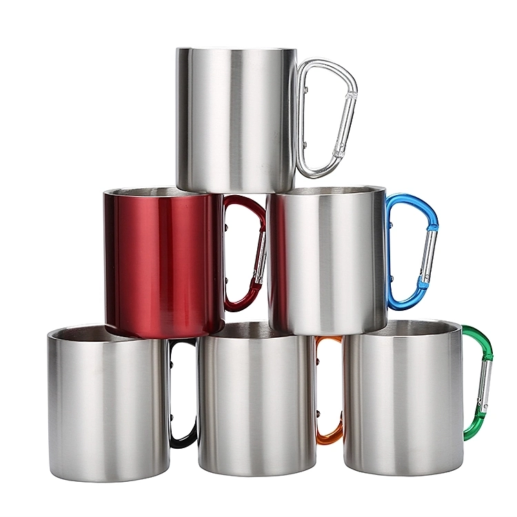 New Product 300ml Stainless Steel Water Cup with Handle, Magnetic Stainless Steel Double Wall Carabiner Handled Mug