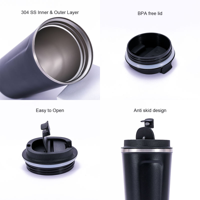 2021 Hot Sale Double Walled Stainless Steel Coffee Mug Cup with Plastic Lid