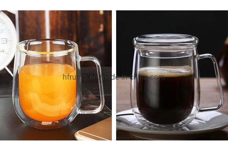 High Borosilicate Glass Coffee Cup with Lid Heat-Resisting Double-Layered Milk Cup Glass