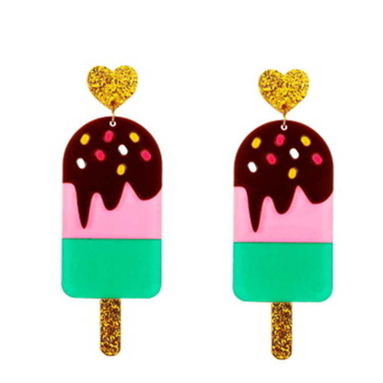 Cute Girl Ice Cream Shape Pink Heart Jocker Earring