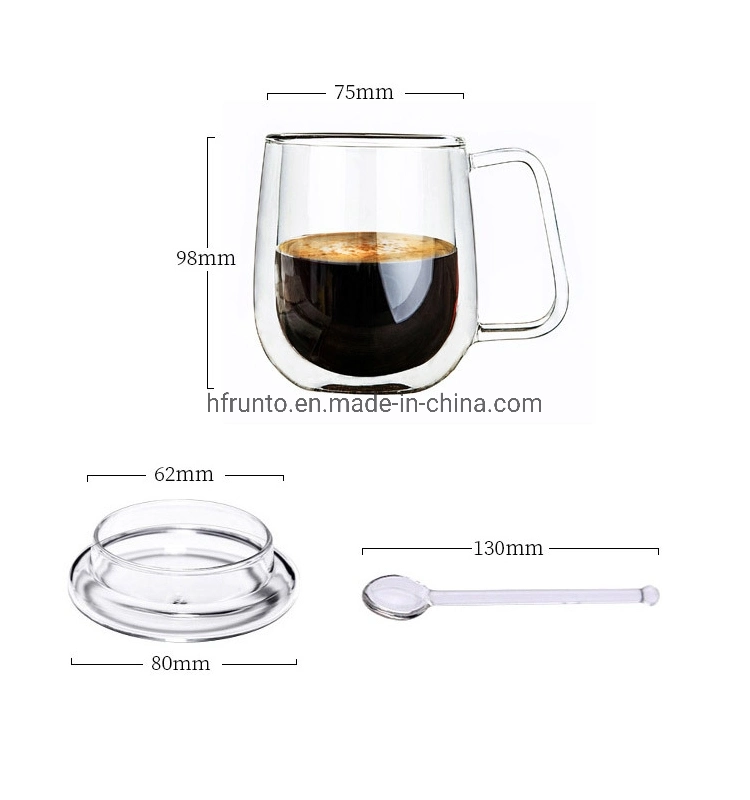 High Borosilicate Glass Coffee Cup with Lid Heat-Resisting Double-Layered Milk Cup Glass