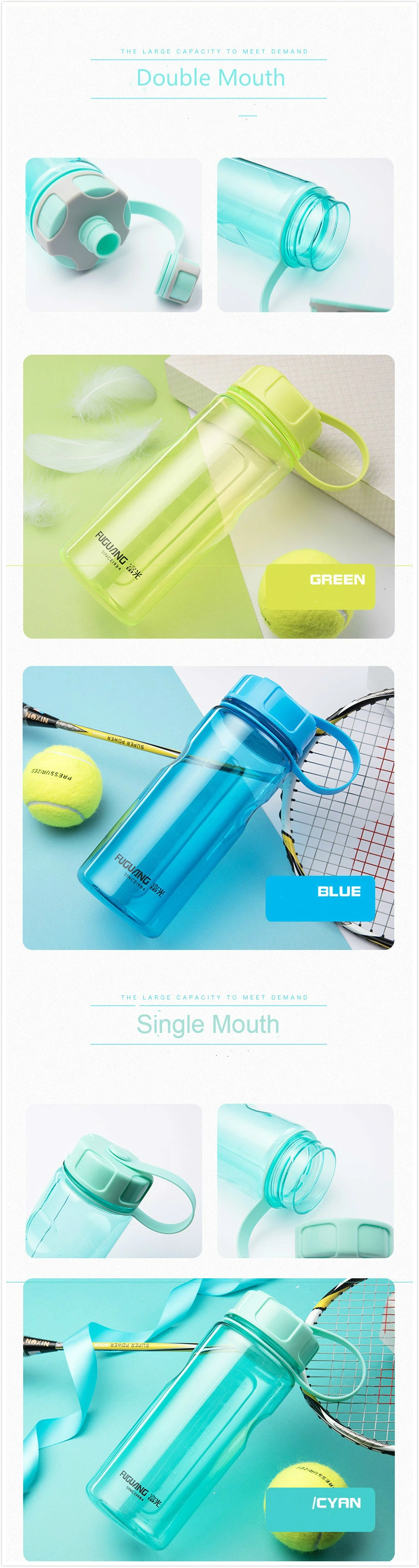 1500ml Large Capacity Space Plastic Water Cup Double Mouth Outdoor Sport Bottle with Cover