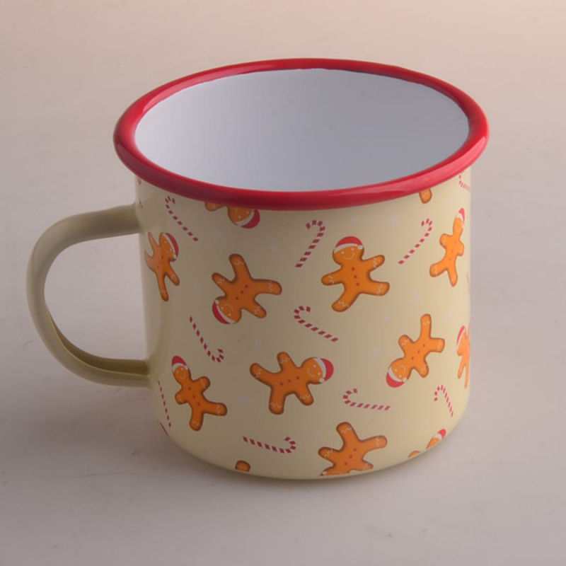 Customized Color Enamel Coffee Mug with Stainless Steel Rim