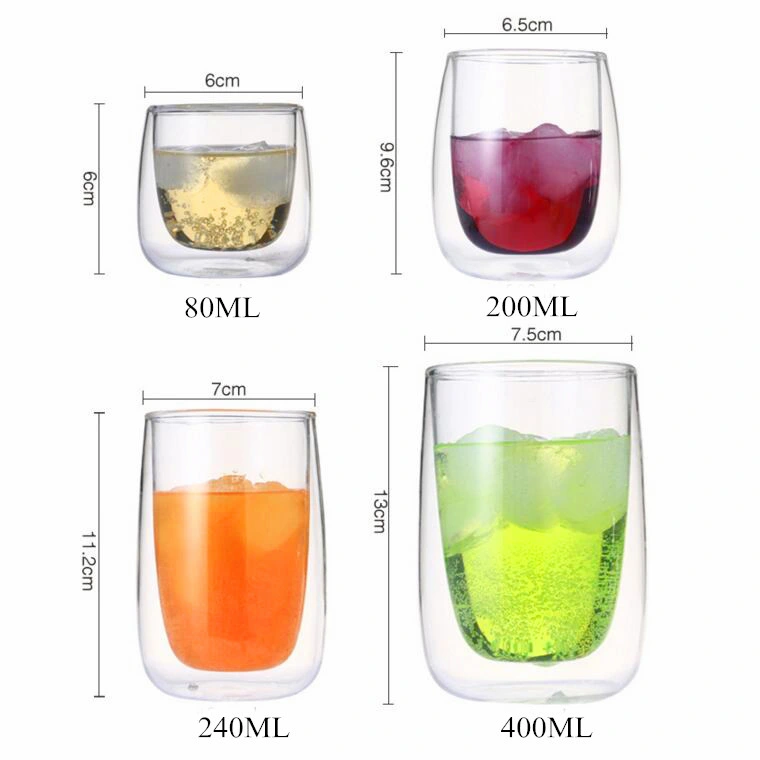 Double Wall Glass Cup Handmade Drinking Glass Cup Borosilicate Coffee Glass Cup