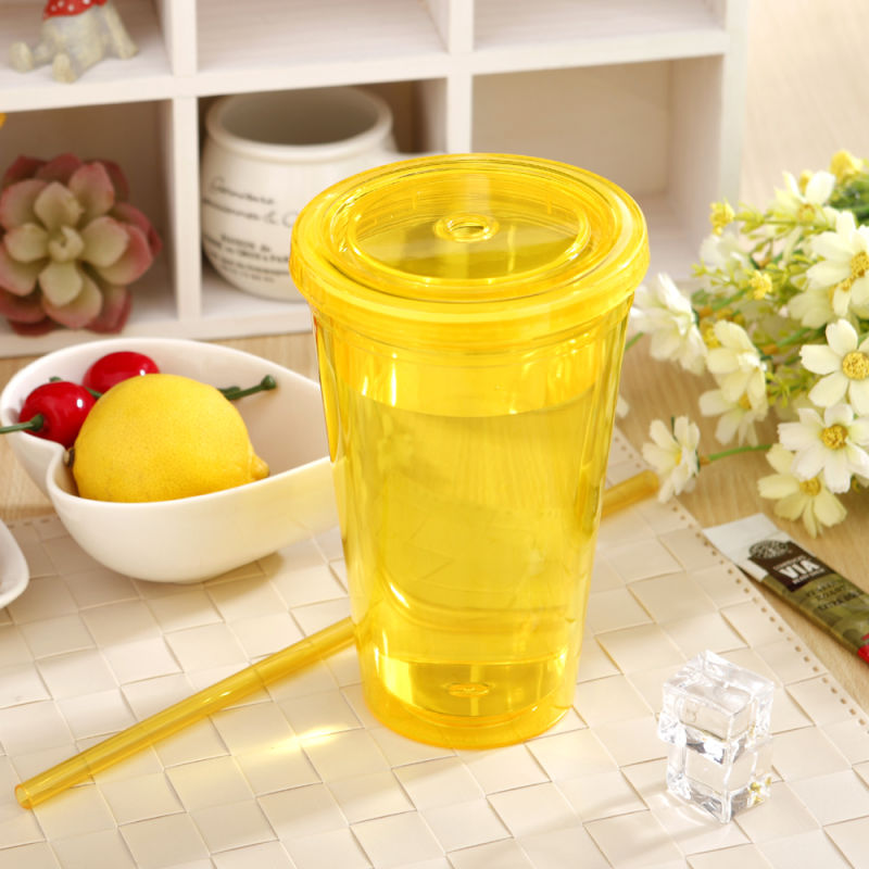 Double Walls Plastic Tumbler Promotional Mug Insulated Acrylic Tumbler with Straw