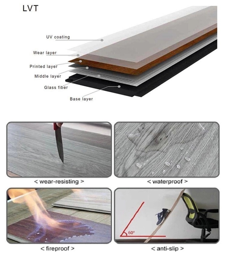 4mm Thickness Heat Resistant Water Resistant Click PVC Vinyl Flooring