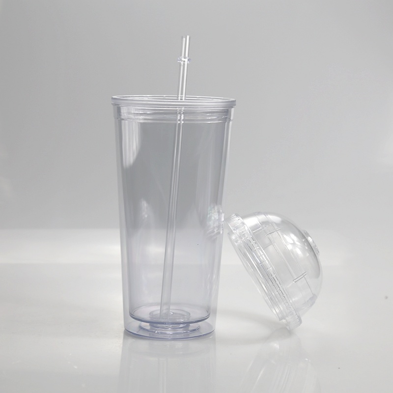 20oz Double Walled Clear Dome Plastic Cup with Straws