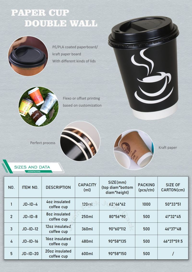 Disposable Double Wall Paper Coffee Cup with Lid with Custom Design