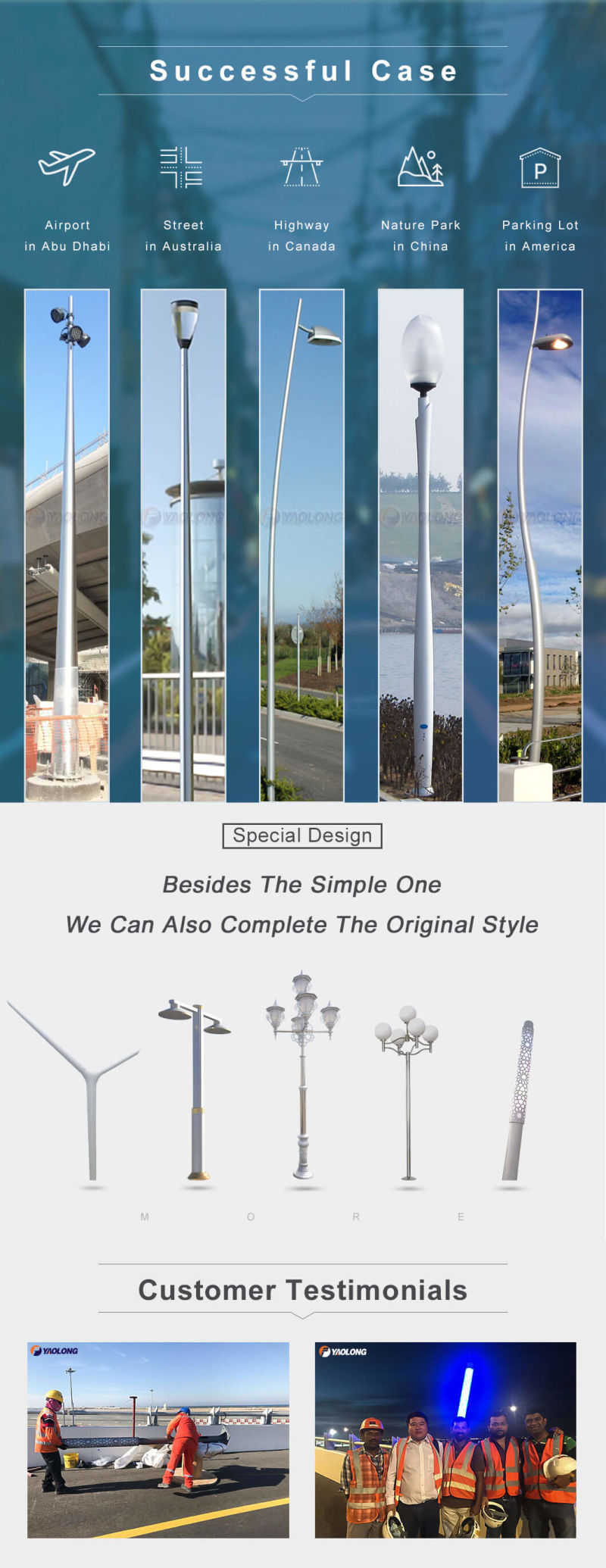 Ral Color Powder Coated Stainless Steel Round Straight Light Pole