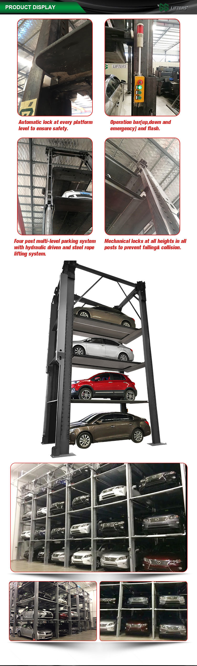 GG Lifters 3 Level Car Vehicle Elevator Platform Triple Stacker Parking Lift