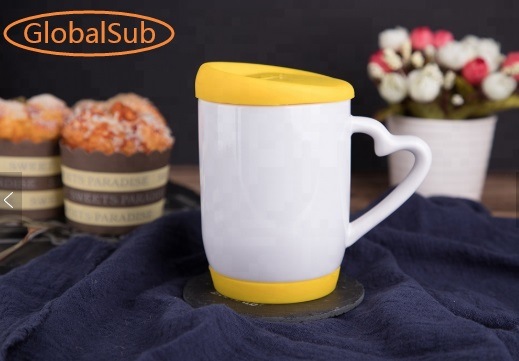 390ml Ceramic Cup with Silicon Lid and Base for Sublimation