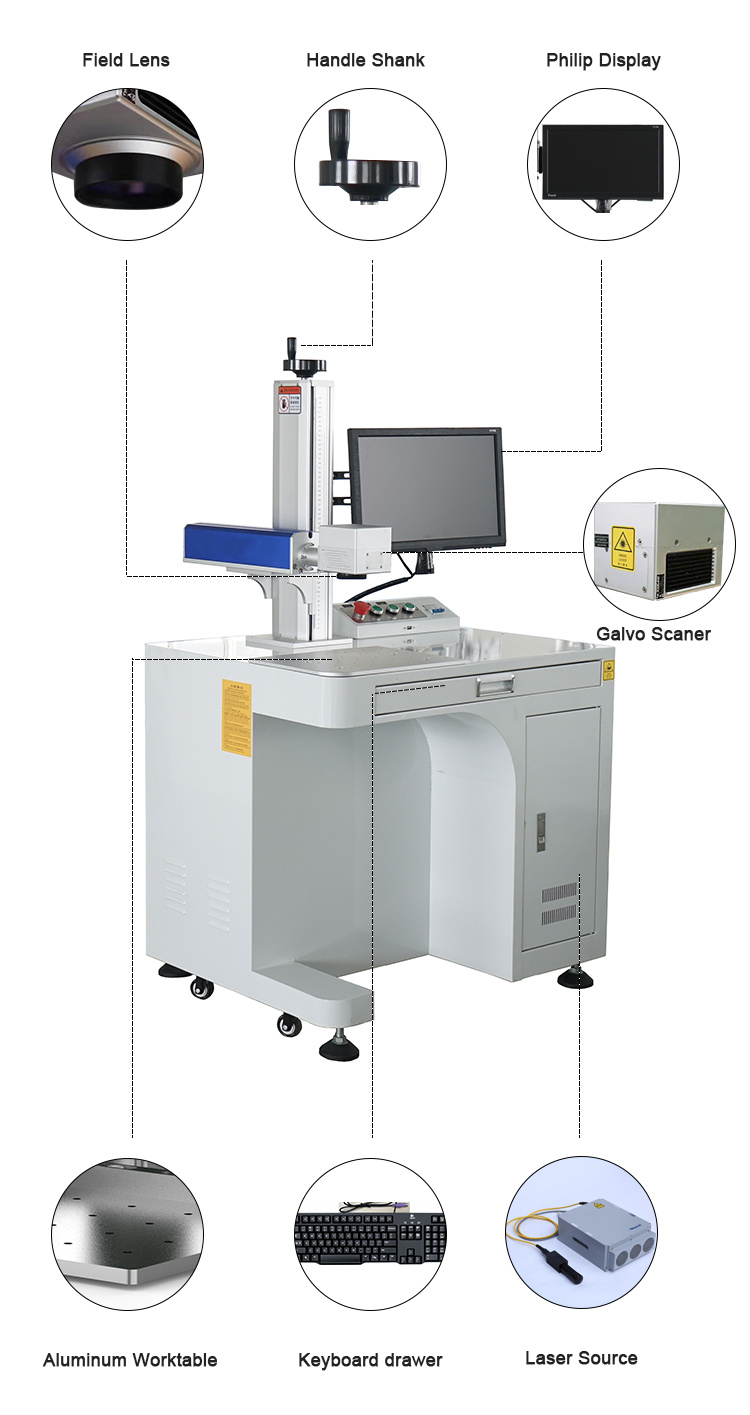 Desktop Optical Fiber Laser Marking Machine for Stainless Steel Carving