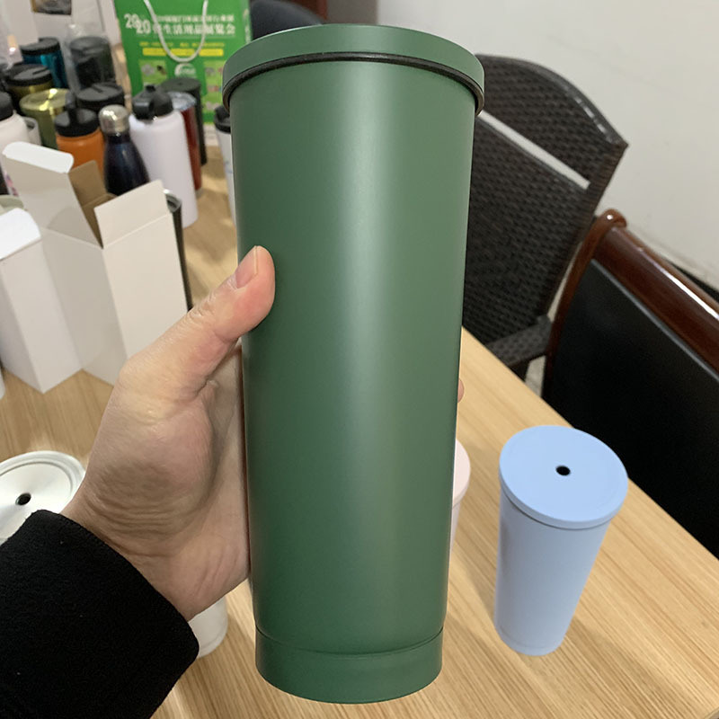 Double Walled Stainless Steel Travel Coffee Mug with Straw