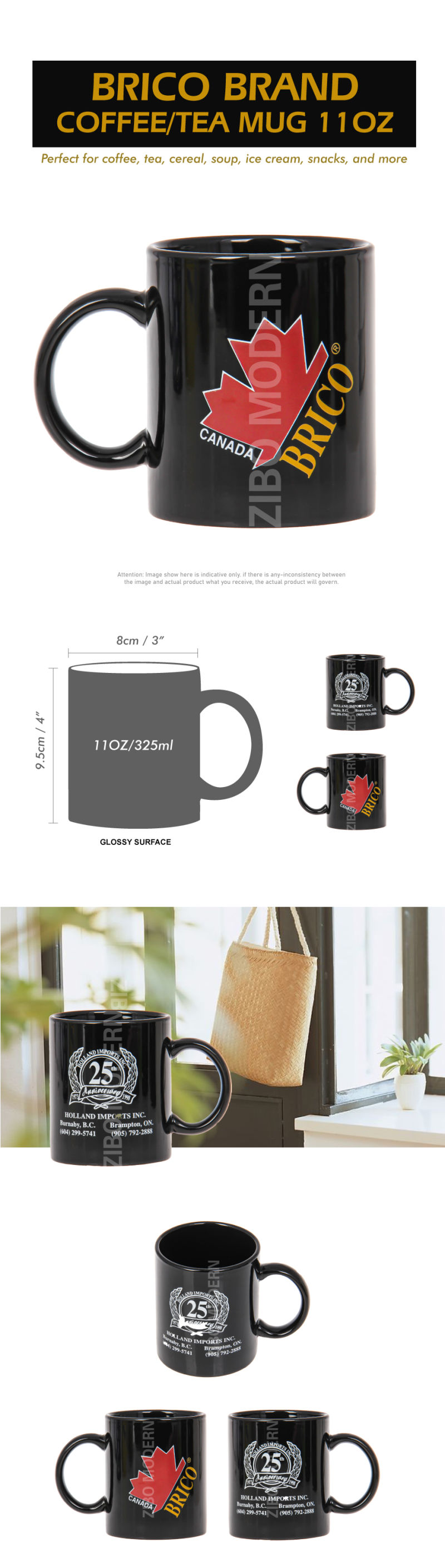11 Oz Brico Brand Customized Multicolor Ceramic Coffee / Tea Mug - Ceramic Mug - Porcelain Mugs