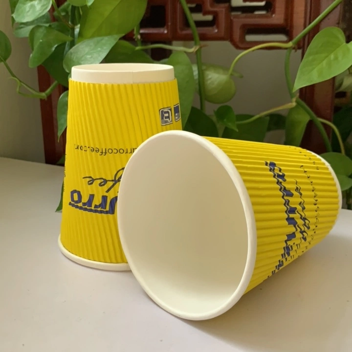 Ripple Wall Hot Coffee Cup 12oz Corrugated Disposable Ripple Wall 10oz Paper Cup with Cover