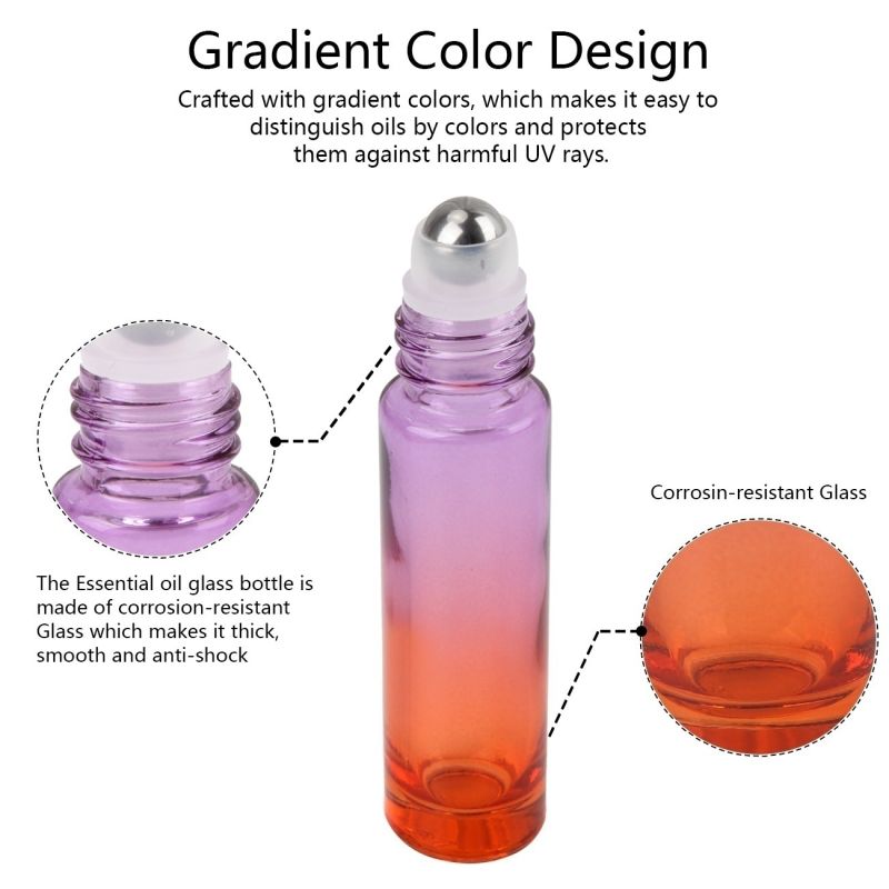 10ml Gradient Color Glass Roller Bottles Empty Perfume Essential Oil Roll-on Bottles