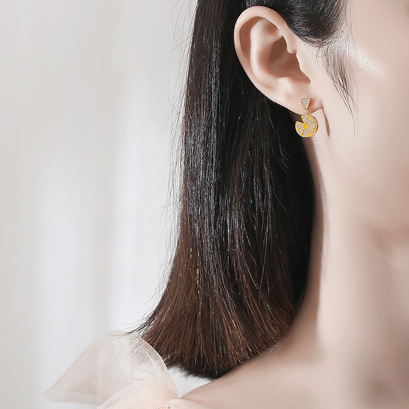 S925 Pure Silver Lemon Women Fruit Creative Jewelry Small Fresh Earrings