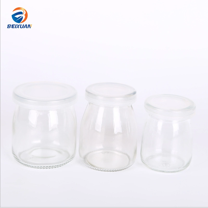 Portable 100ml Flat Clear Thick Bottom Yogurt Glass Cup with Pet Caps