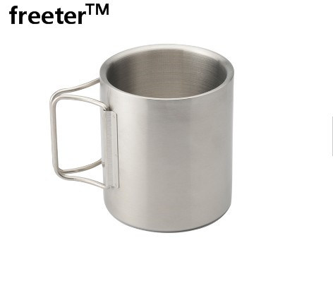 300ml Stainless Steel Double Steel Mug with Folding Hook Handle Cup