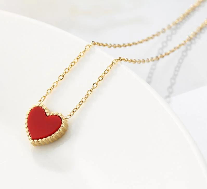 Red Heart Double-Sided Peach Heart Pendant Stainless Steel Simple Girl Love Necklace